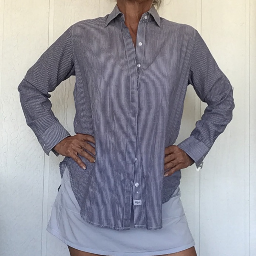 Rails Ella Slate/White Pinstripe Button Up Shirt … - image 3